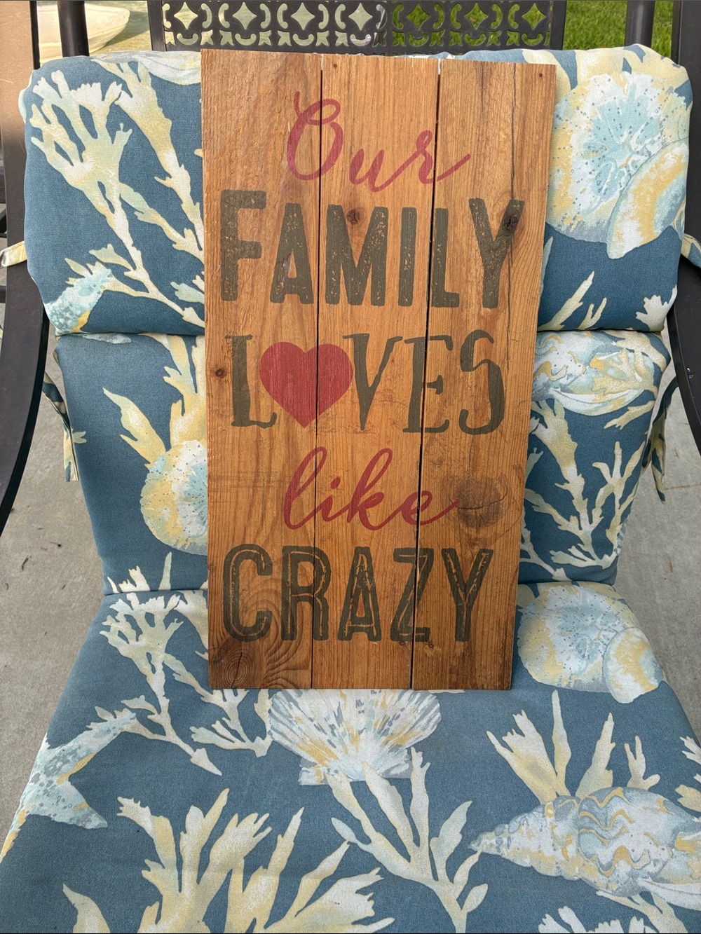 Rustic Wood "Our Family Loves Like Crazy" Wall Sign - Brown & Red